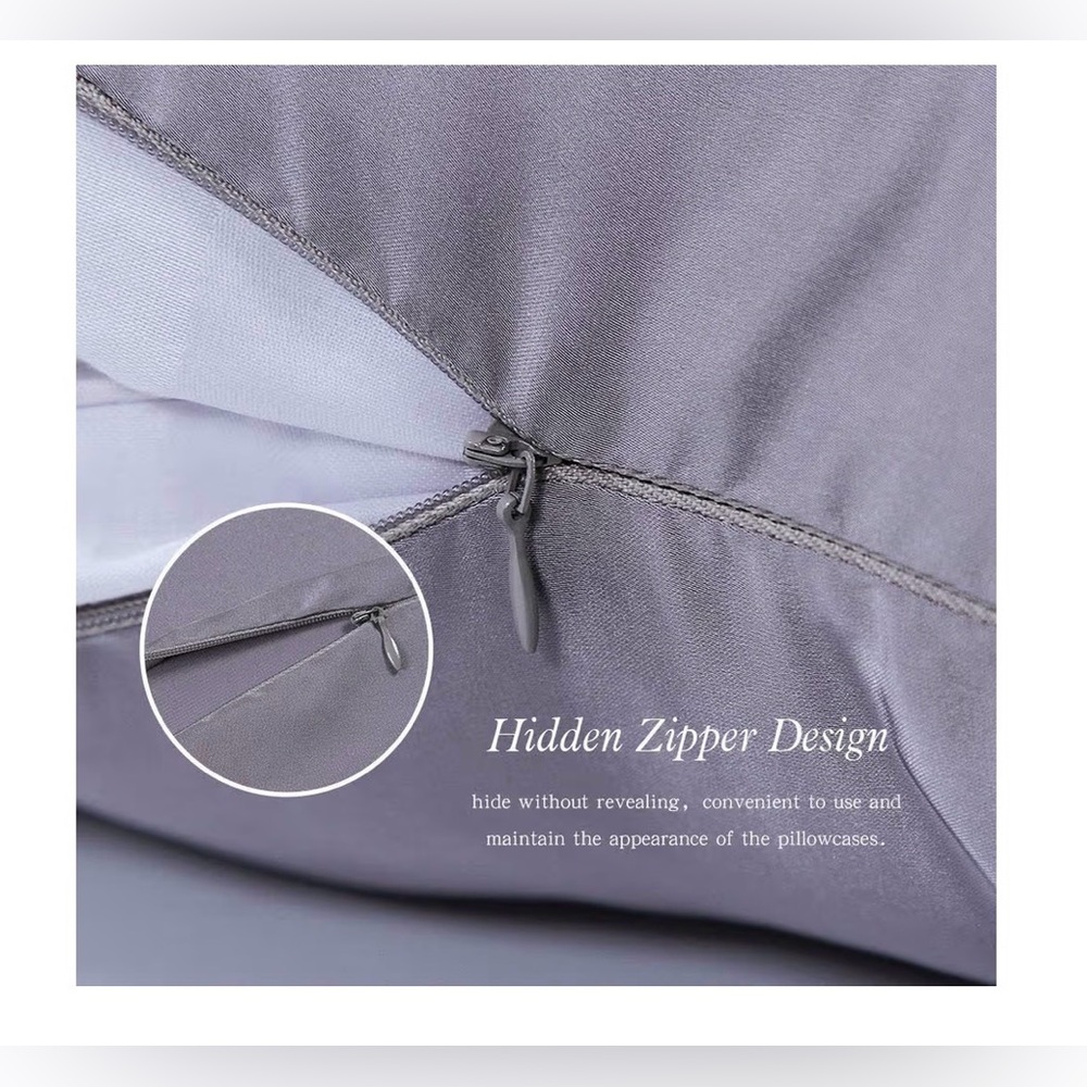 Luxurious silk Gray/silver Pillowcase Set size queen - Picture 4 of 12
